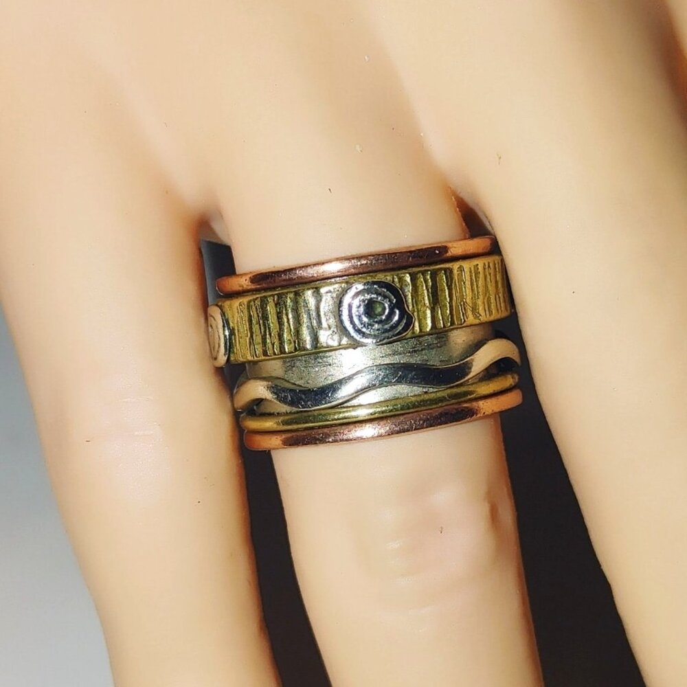Wide Spinner Band Ring 925 Sterling Silver Brass Copper Fidget Anxiety Oxidized